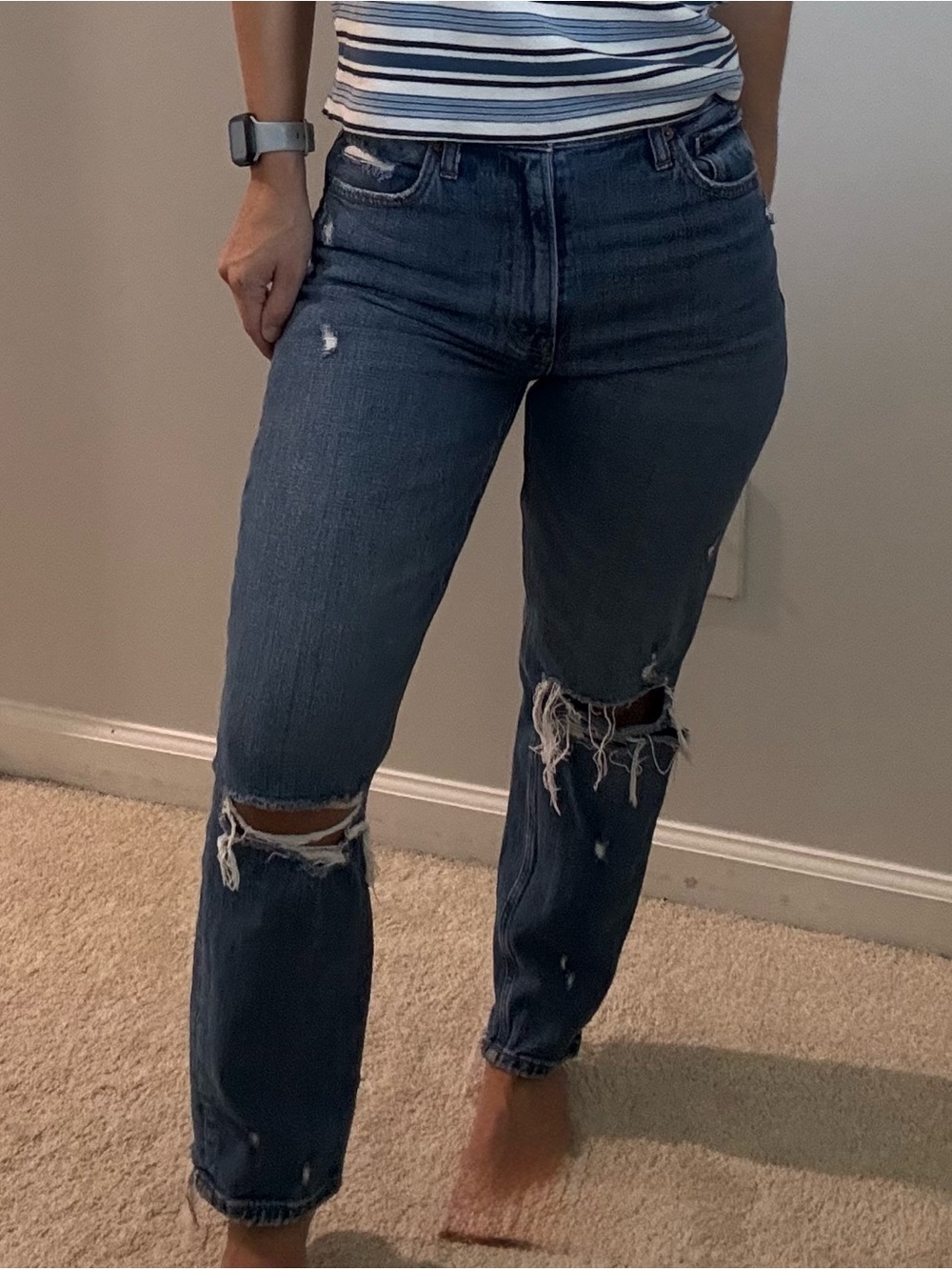 Abercrombie & Fitch Dark Blue Distressed Mom Jeans